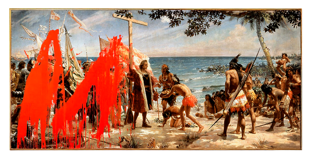 Red Biodegradable Paint on José Garnelo’s Primer Homenaje a Cristóbal Colón